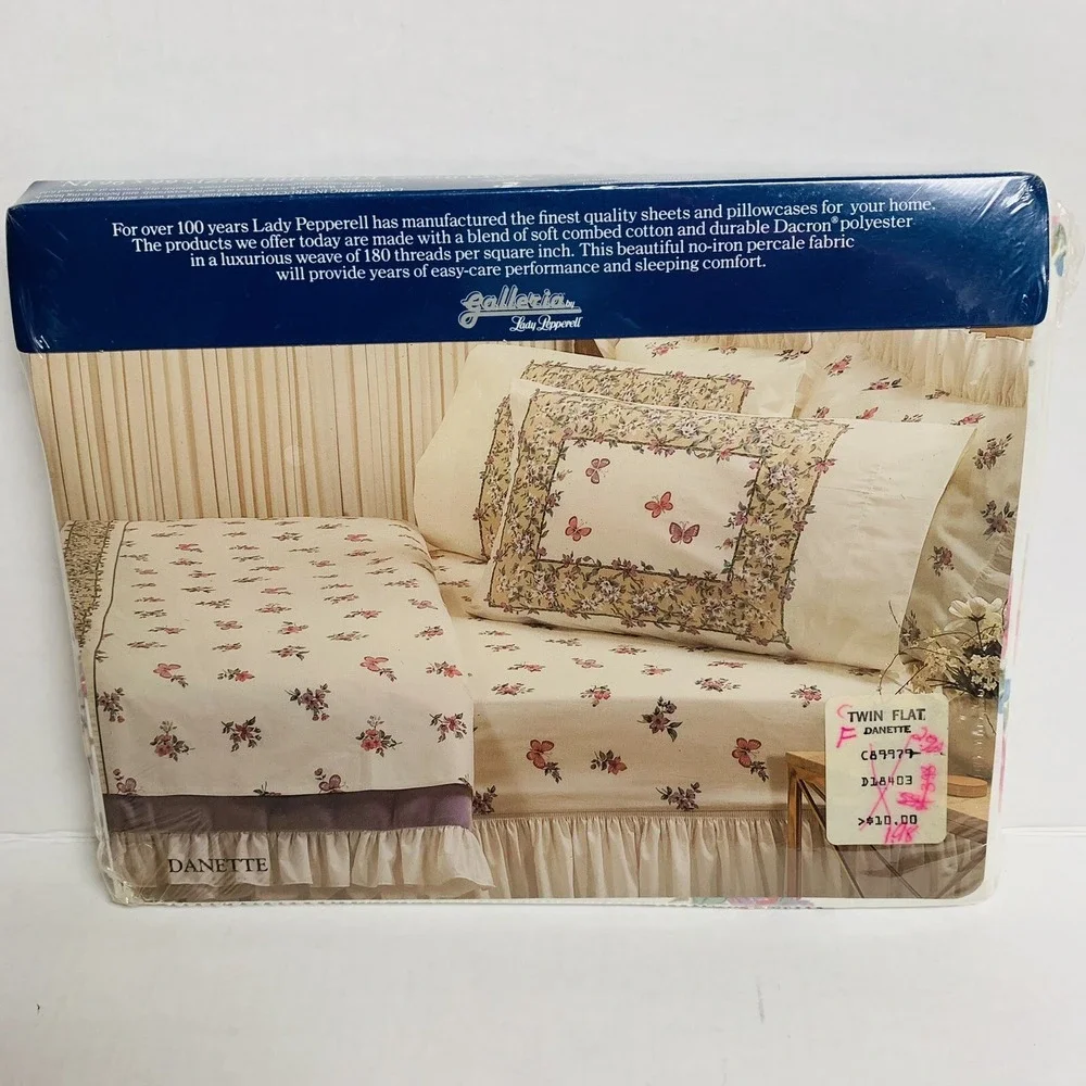 Vtg Lady Pepperell No Iron Percale Twin Flat Sheet Pretty Floral Made USA NOS